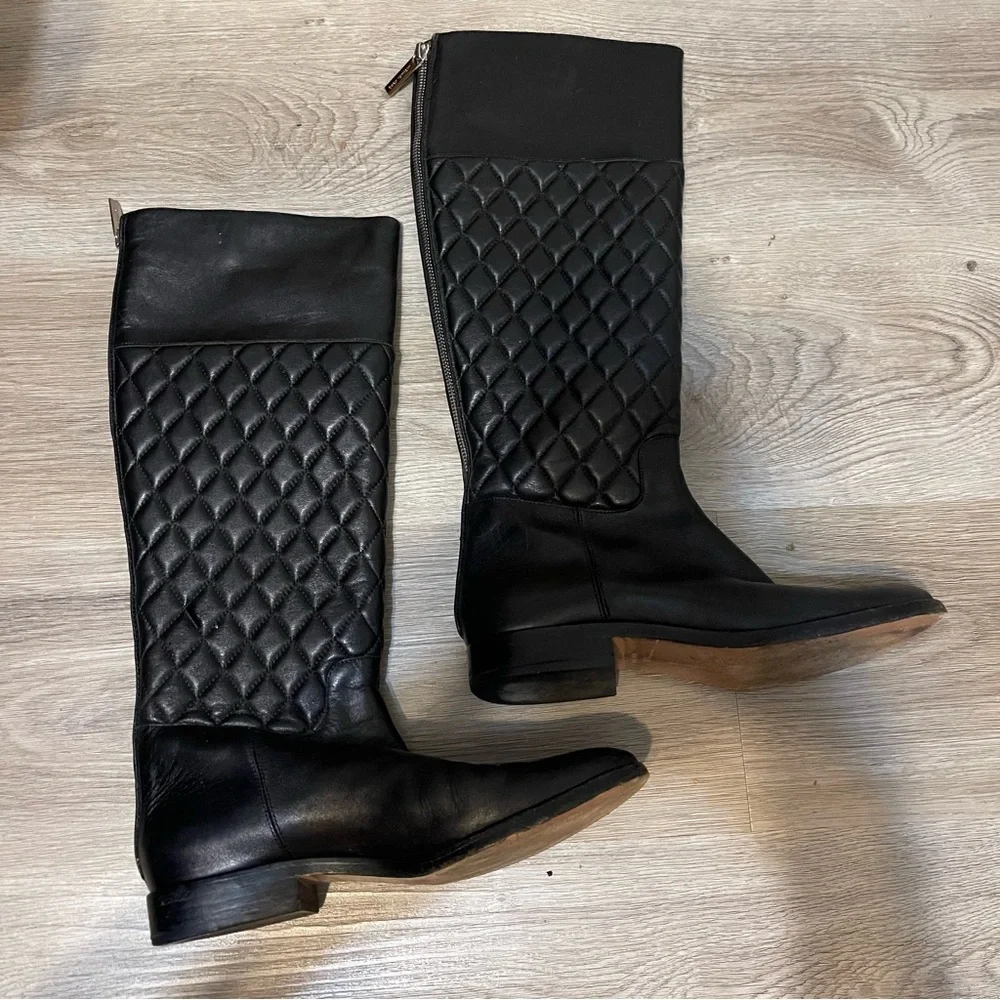 Michael Kors black quilted leather riding boots 37.5